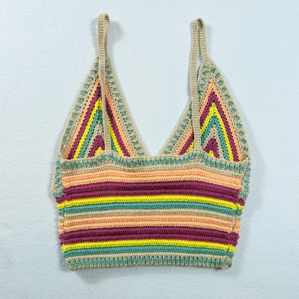 Lulus Crochet Tank Top Womens Medium Multicolor Striped Boho Hippie‎ Festival - Picture 7 of 8